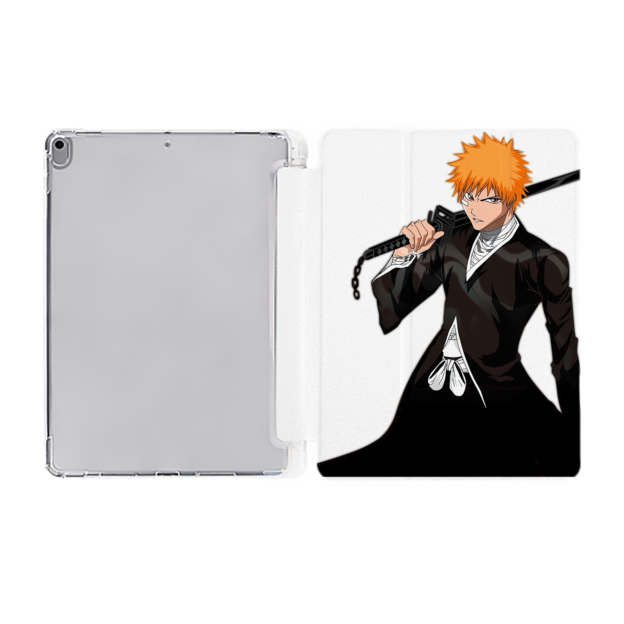 （画像用） ブリーチ 黒崎一護（くろさき いちご）BLEACH Kurosaki Ichigo IPad ケース ペン収納付き 三つ折りスタンド PUレザー×シリコン 対応機種9.5/10.5/10.9インチ